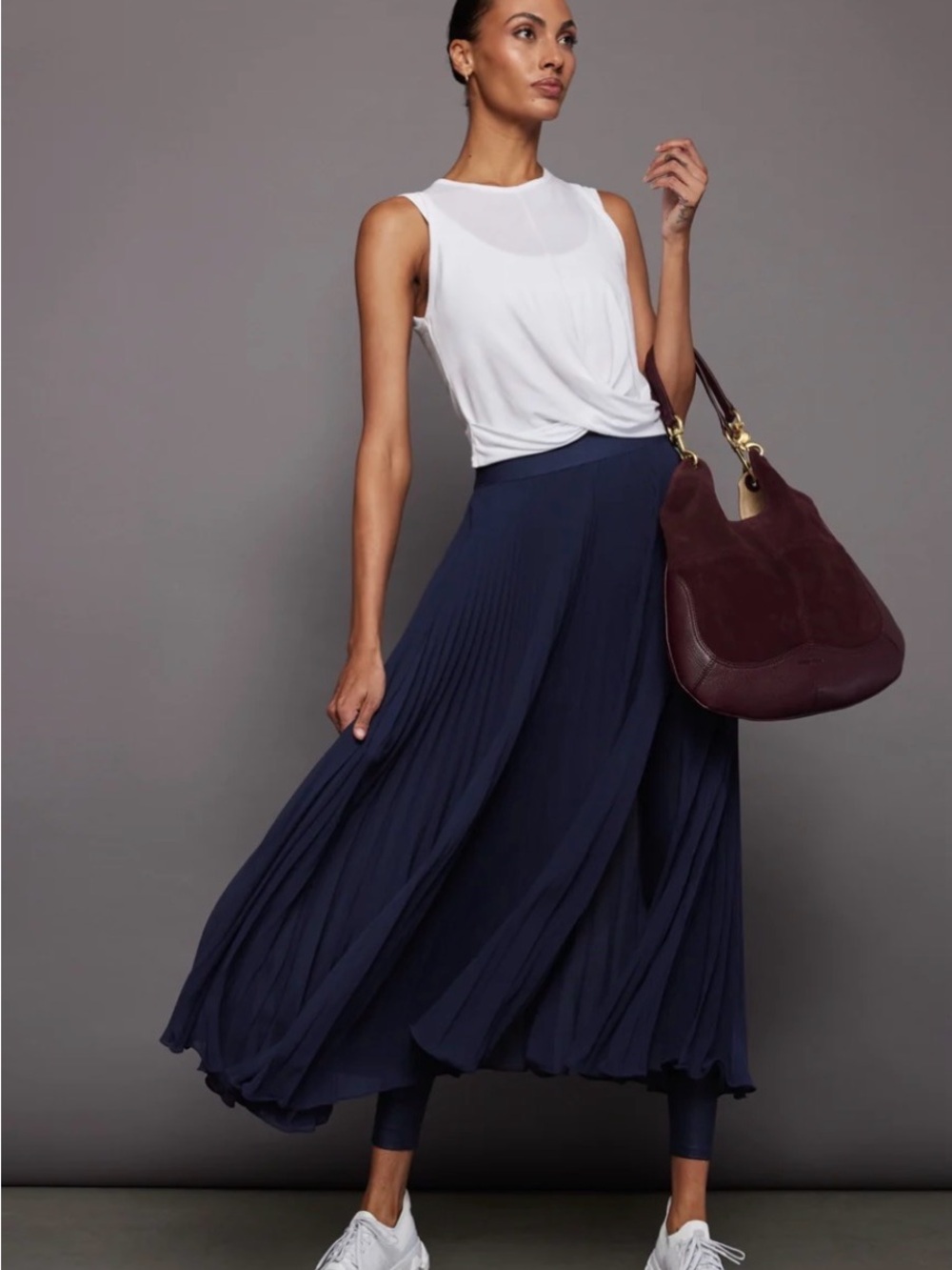 Carbon38 Navy Pleated Maxi Skirt Navy Semi Sheer